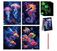 CENCERY Set di 5 carte Ocean World graffiabili, brillano al buio, animali marini graffiabili per bambini e adulti, riempitivi per feste, regalo creativo di compleanno e Natale