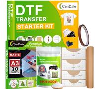 CenDale Kit di polvere di pellicola di trasferimento DTF, 30 fogli A3 DTF per sublimazione, polvere DTF bianca media DTF, starter kit per DTF/stampante a sublimazione, carta DTF peel a caldo e a