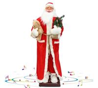 cendbirut Babbo Natale con Musica, Figurina Animata Collezionabile in Peluche Che Canta 8 Cancioni di Natale con Orsetto e Sacchetto Regalo, per Decorazione della Casa per Feste Natalizie,C