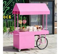 cendbirut Carrello Venditore Portatile con baldacchino, Carrello Venditore di Cibo di Strada Commerciale Mobile, Caramelle con Ruote, per Eventi all'aperto, Cibo di Strada, mercati,Rosa,140 * 70cm