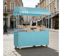 cendbirut Carretto da Vendita per Esterni, Carrello Portatile con Tettuccio a Righe, Espositore Creativo in Ferro per Street Food, per Strade ed Eventi,Blu,140cm
