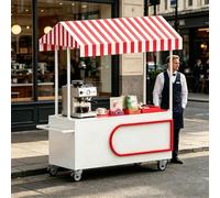 cendbirut Carretto Mobile per Street Food da Esterno con tettoia e Ruote - Carretto Portatile per venditori - Triciclo Mobile per la Vendita, per Strade, Eventi, mercati contadini,Rosso,140cm