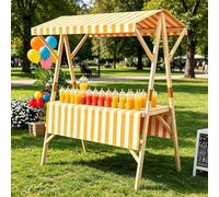 cendbirut Espositore mobile in legno, per esterni, carrello con mansarda e contadini, per mercato, per carriere e festival, giallo, 120 x 60 cm