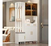 cendbirut Pareti Divisorie a Pannello, Schermi, Separé per Stanza, Schermo Divisorio per Ingresso, Colonna dal Pavimento al Soffitto con Mobile con Ripiano, Listelli in Legno,A White,47.2"