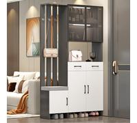 cendbirut Pareti Divisorie a Pannello, Schermi, Separé per Stanza, Schermo Divisorio per Ingresso, Colonna dal Pavimento al Soffitto con Mobile con Ripiano, Listelli in Legno,A White+Gray,47.2"