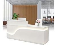 cendbirut Reception anteriore con bancone, bancone per vendita al dettaglio con cassetti chiudibili, armadietto e luce LED, reception per ufficio, clinica, salone, bianco, L
