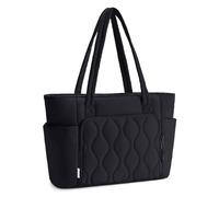 Ceneda Grande borsa tote con cerniera, borsa a mano con scomparto per laptop e portabottiglie, borsa a tracolla con tasca bagnata per lavoro, scuola, viaggi, palestra, Nero , Large