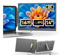 Cenerius Estensore per schermo portatile 2K ultra trasparente, monitor portatile IPS da 14", 2160 x 1440 QHD, doppio monitor per laptop, con HDMI/USB-A/Tipo-C per laptop da 13-17" (Mac/Wins/Android