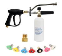 CENFORGE Foam Cannon Dual Connector, pistola idropulitrice con cannone per sapone, doppio connettore rapido da 1/4", con 7 punte per ugello, capacità del contenitore: 1 litro