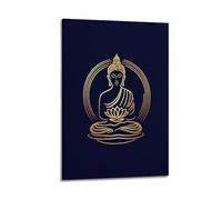 CENGLIS Poster con Buddhismo indiano dorato, stile Buddha seduto, moderno, decorazione artistica da parete su tela, 50 x 75 cm, con cornice
