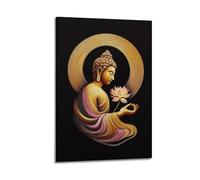 CENGLIS Poster con Buddhismo indiano Golden Line Zen Buddhismo moderno, decorazione artistica da parete su tela, 30 x 45 cm, con cornice