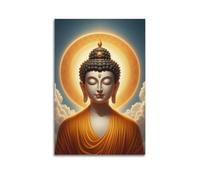 CENGLIS Poster con Buddhismo indiano Holy - Halo Buddha seduto su tela, decorazione artistica da parete, stile moderno, 50 x 75 cm, senza cornice