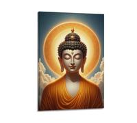 CENGLIS Poster con Buddhismo indiano Holy - Halo Buddha seduto su tela, moderno, decorazione artistica da parete, 50 x 75 cm, con cornice