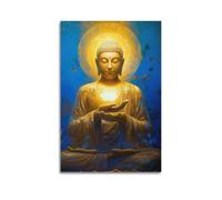 CENGLIS Poster con Buddhismo indiano luminoso di loto seduto Buddha seduto su tela, decorazione artistica da parete moderna 20 x 30 cm, senza cornice