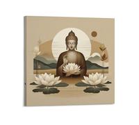 CENGLIS Poster con Buddhismo indiano neo, Buddha seduto in stile minimalista cinese, decorazione artistica da parete moderna su tela, 50 x 50 cm, con cornice