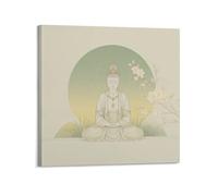 CENGLIS Poster con Buddhismo indiano neo, luce cinese, Buddha seduto a colori, moderno, decorazione artistica da parete su tela, 50 x 50 cm, con cornice