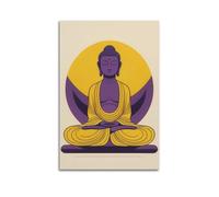 CENGLIS Poster con Buddhismo indiano, piatto, colorato, motivo: Buddha seduto su tela, moderno, decorazione artistica da parete, 50 x 75 cm, senza cornice