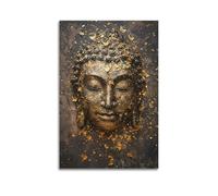 CENGLIS Poster con buddismo indiano dorato - foglia di Buddha in rilievo testa in rilievo poster moderno da parete su tela decorazione estetica pittura 50 x 75 cm senza cornice
