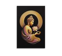 CENGLIS Poster con buddismo indiano Golden Line Zen Buddhismo moderno, decorazione artistica da parete su tela, 60 x 90 cm, senza cornice