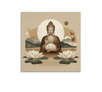 CENGLIS Poster con buddismo indiano neo, stile minimalista cinese, Buddha seduto, moderno, decorazione artistica da parete su tela, 50 x 50 cm, senza cornice