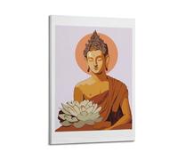 CENGLIS Poster con buddismo indiano piatto, colore loto, con Buddha seduto che tiene seduto, decorazione artistica da parete moderna su tela, 50 x 75 cm, con cornice