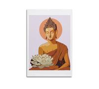 CENGLIS Poster con buddismo indiano piatto, colore loto, con Buddha seduto in mano, moderno, decorazione artistica da parete su tela, 50 x 75 cm, senza cornice