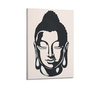 CENGLIS Poster moderno da parete con sagoma di Buddhismo indiano, testa di Buddha, decorazione artistica da parete, 60 x 90 cm, con cornice