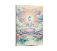 CENGLIS Stampa artistica da parete moderna su tela artistica da parete con Buddhismo indiano sognante con Buddha seduto tra le nuvole, 50 x 75 cm, con cornice