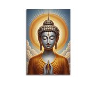 CENGLIS Stampa artistica da parete moderna su tela con Buddhismo indiano, con testa di Buddha chiaro, decorazione artistica da parete, 50 x 75 cm, senza cornice