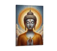 CENGLIS Stampa artistica da parete moderna su tela con Buddhismo indiano, immagine di testa di Buddha chiara, 50 x 75 cm, con cornice