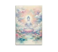 CENGLIS Stampa artistica da parete moderna su tela con Buddhismo indiano sognante con Buddha seduto tra le nuvole, 50 x 75 cm, senza cornice