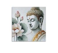 CENGLIS Stampa artistica da parete moderna su tela con motivo buddismo indiano, con testa di Buddha e loto, decorazione artistica da parete, 50 x 50 cm, senza cornice