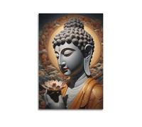CENGLIS Stampa artistica da parete moderna su tela con motivo buddismo indiano, motivo loto con Buddha che tiene in mano, decorazione artistica da parete, 50 x 75 cm, senza cornice