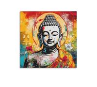 CENGLIS Stampa artistica da parete moderna su tela con stampa di Buddhismo indiano, con schizzi di inchiostro colorato, decorazione artistica da parete, 60 x 60 cm, senza cornice