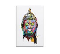 CENGLIS Stampa artistica da parete su tela colorata con Buddhismo indiano, con collage di testa di Buddha, decorazione artistica da parete, 50 x 75 cm, senza cornice