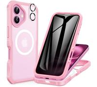 CENHUFO Magnetica Privacy Cover iPhone 16 Plus, Compatibile con Magsafe Integrata Vetro Temperato Anti Spia Schermo e Protezione Fotocamera Custodia Antiurto 360 Gradi Rugged Doppia Faccia Case -Rosa