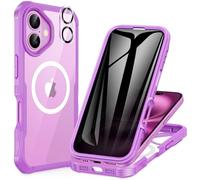 CENHUFO Magnetica Privacy Cover iPhone 16 Plus, Compatibile con Magsafe Integrata Vetro Temperato Anti Spia Schermo e Protezione Fotocamera Custodia Antiurto 360 Gradi Rugged Doppia Case -Rosa Rossa