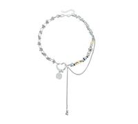 Cenifin Collana vintage con ciondolo a forma di cuore, con due frange per donne e ragazze, con due frange di tono per donna