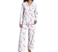 Cenifin Comodo set di pigiama natalizio da donna a maniche lunghe con bottone e pantaloni con elastico in vita per abbigliamento domestico accogliente nella stagione invernale