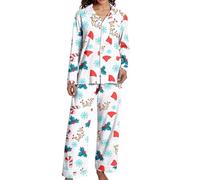 Cenifin Comodo set di pigiama natalizio da donna a maniche lunghe con bottone e pantaloni con elastico in vita per abbigliamento domestico accogliente nella stagione invernale