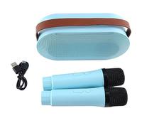 CENMEN Mini Macchina Karaoke, Set Altoparlante Portatile Bluetooth con 2 Microfoni Wireless con Luci A LED (Blu) Resistente