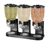 CENMOO Dispenser per cereali triplo - Dispenser per riso da 2 l, contenitore per alimenti secchi in polistirolo, contenitore trasparente con supporto, contenitore per cornflakes, caramelle, noci,