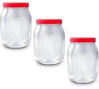 CENNET Barattolo rotondo in plastica da 3000 ml, con coperchio a vite, ermetico, senza BPA, per cucina, erbe, spezie, dolci (confezione da 3)