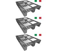 CENNI 12003 Set 3 Bancali Pallet in Plastica 1200 x 800 con 3 Traverse, Made in Italy