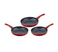 Cenocco CC-2001 - Set di 3 padelle in pietra, per tutti i fornelli e induzione, 20/24/28 cm, colore: Rosso