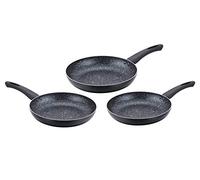 Cenocco CC2001-BLK - Set di 3 padelle in pietra, 3 dimensioni: 20 cm, 24 cm, 28 cm, cottura a induzione, rivestimento in pietra di marmo, senza PFOA, colore nero