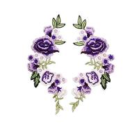 CENPEK 2 adesivi in tessuto da ricamo con fiori di rosa multicolore floreale per costume da palcoscenico, accessori per abbigliamento, toppe ricamate a mano, corpetto - viola