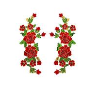 CENPEK 2 adesivi in tessuto da ricamo con fiori di rosa multicolore floreale per costume da palcoscenico accessori per abiti da ricamo toppe ricamate a mano corsetto rosso