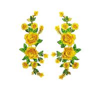 CENPEK 2 adesivi per ricami in stoffa con fiori di rosa, multicolore e floreali, accessori per abbigliamento da ricamo, toppe cucite a mano, colore: giallo