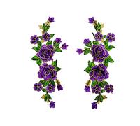 CENPEK 2 adesivi per ricami in stoffa con fiori di rosa, multicolore e floreali, accessori per abbigliamento da ricamo, toppe cucite a mano, colore: viola
